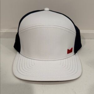 White and Black Men's Hat with Red Logo